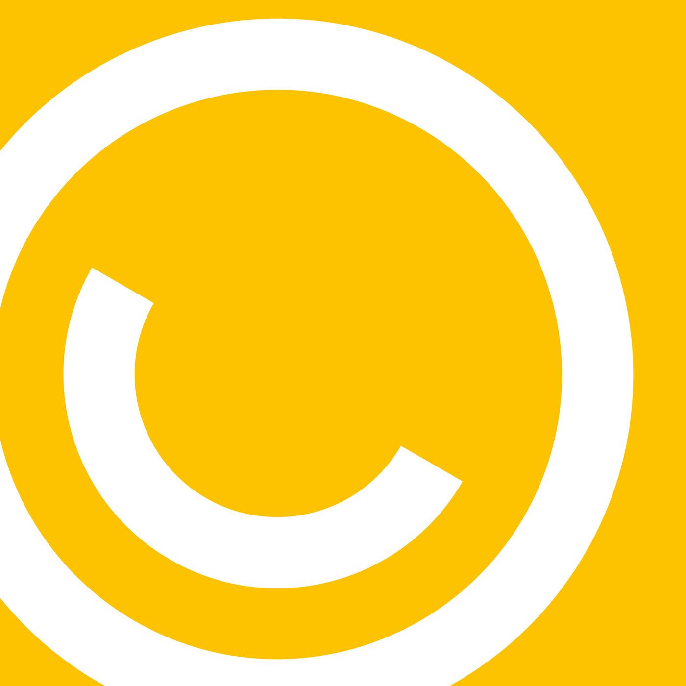 The Be symbol, oversized, white on yellow