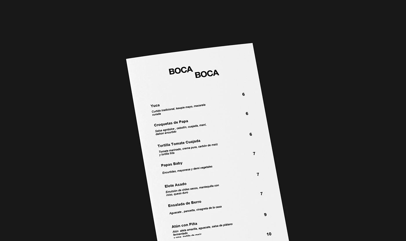 A single-sheet white BOCA BOCA menu