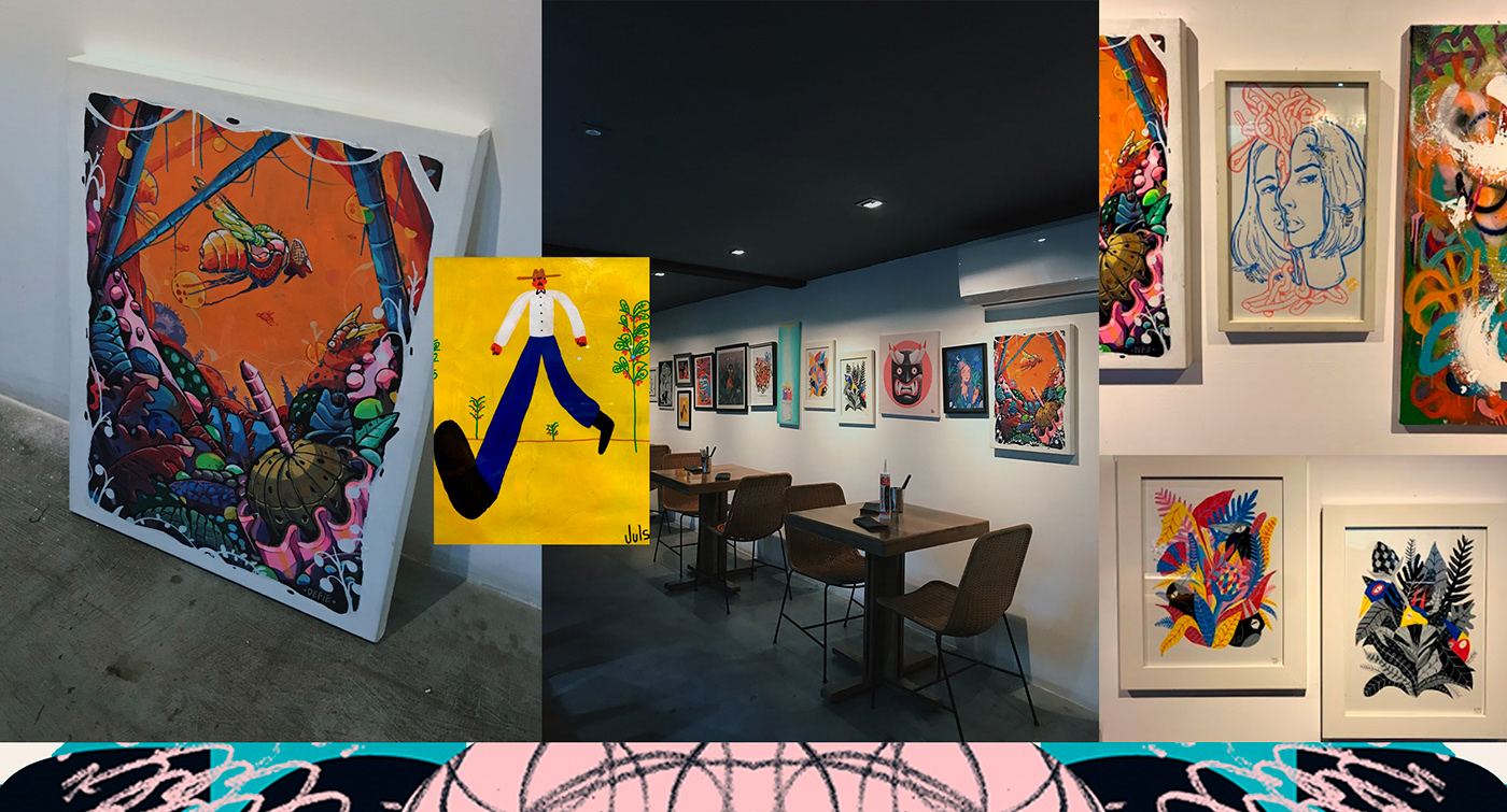 Illustration prints installed in the BOCA BOCA dining room