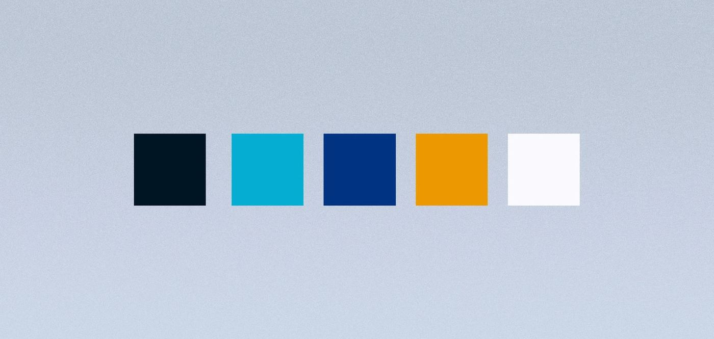 BOOCS colour swatches — navy, cyan, royal blue, orange and white