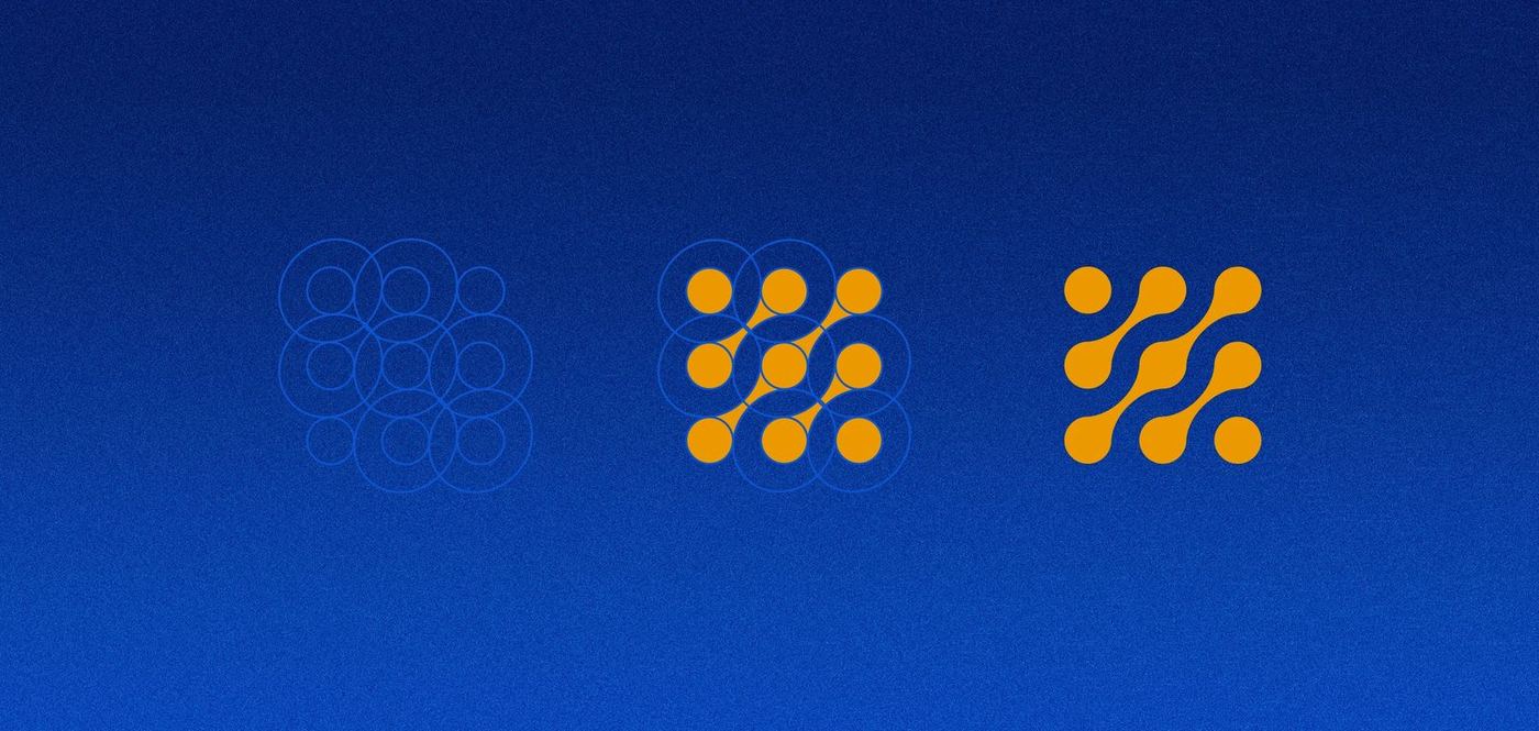 Construction of the BOOCS symbol from a grid of circles to the final orange mark