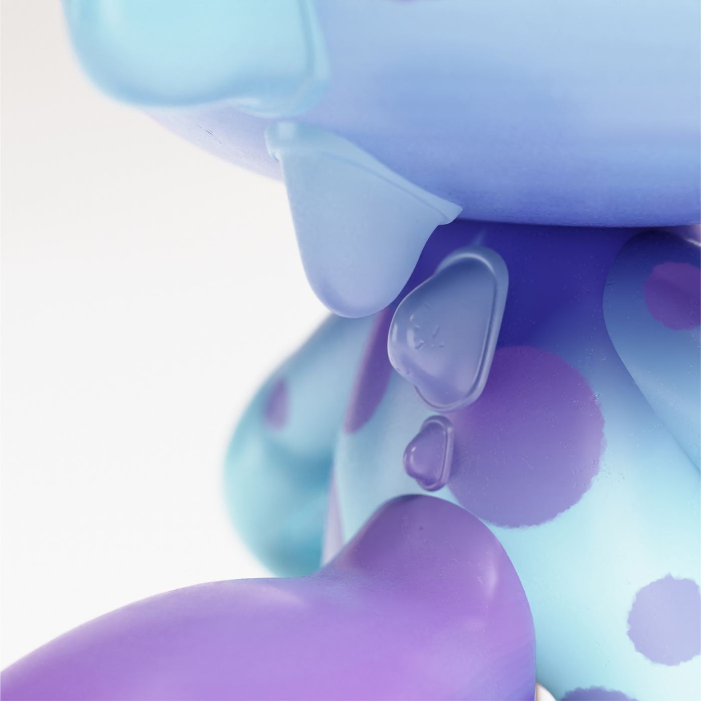 Close-up of a translucent blue and purple figure