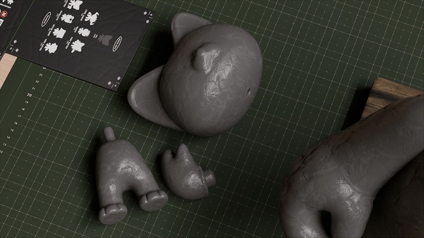 Grey Burukatz parts and a printed line-up sheet on a workbench