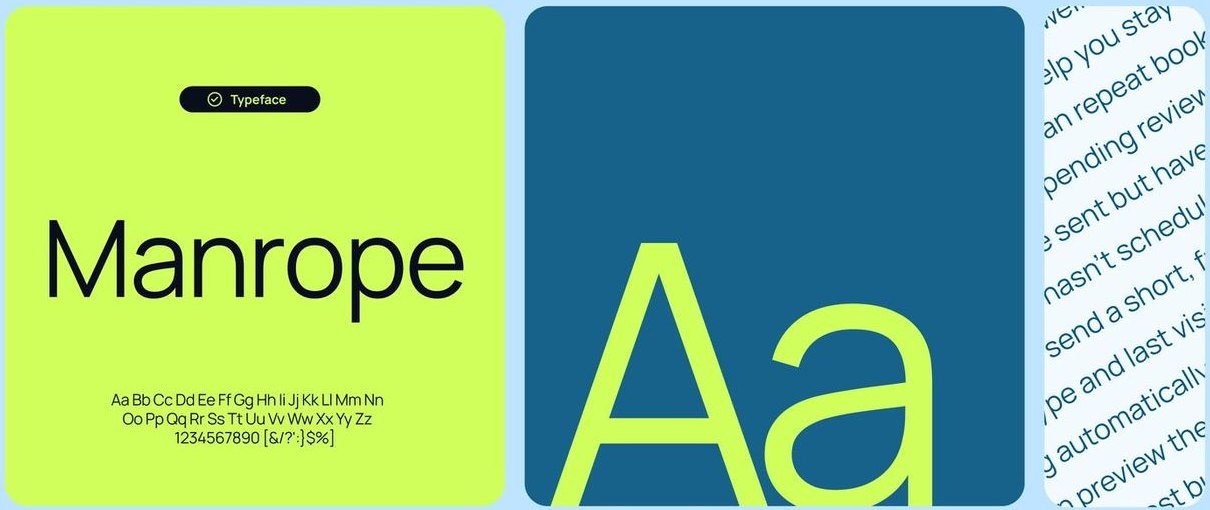 Manrope typeface specimen on Lime Beam and Clear Blue