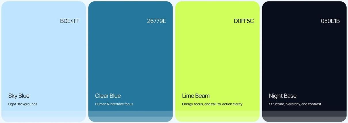 Delight colour palette — Sky Blue, Clear Blue, Lime Beam, Night Base