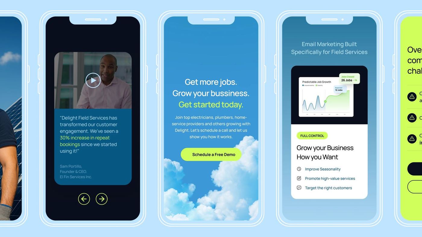 Delight mobile screens on a sky-blue background