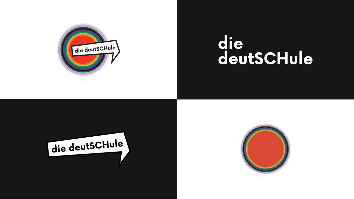 die deutSCHule logo lockups on black and white