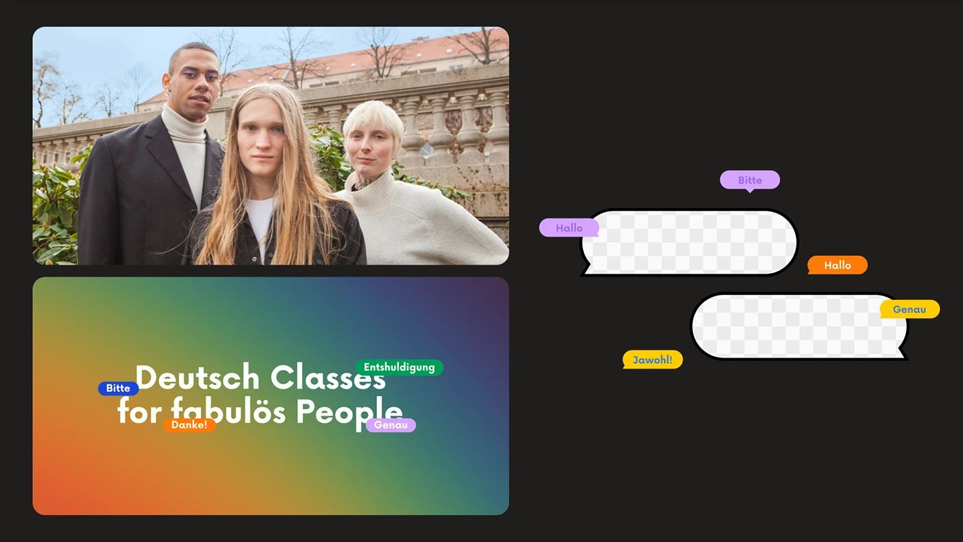 Website components — photography card and Deutsch Classes banner