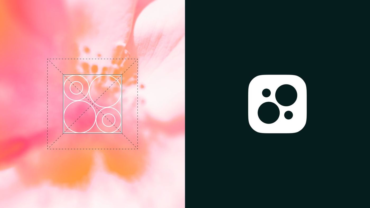 Mark construction grid over an orchid, and the app icon on Night Sky