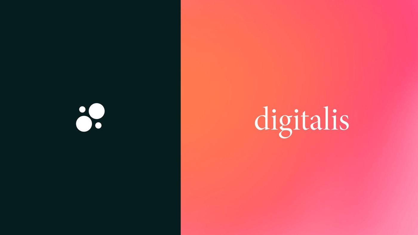 Digitalis mark on Night Sky and wordmark on a sunset gradient