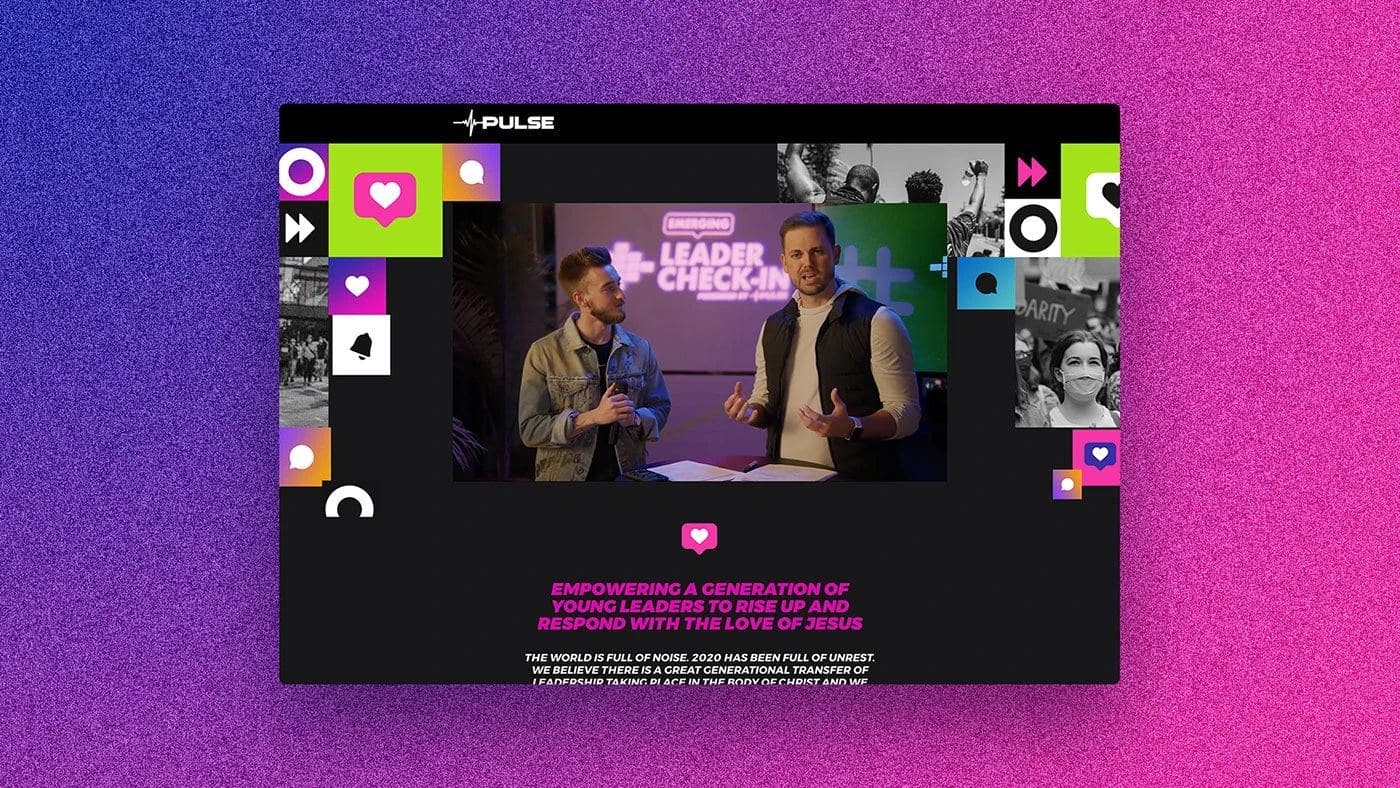 The Emerging Leader Check-In event site on a purple-to-pink gradient