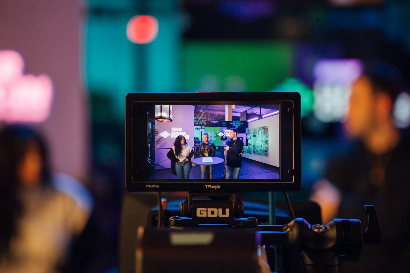 Camera monitor showing the live studio feed