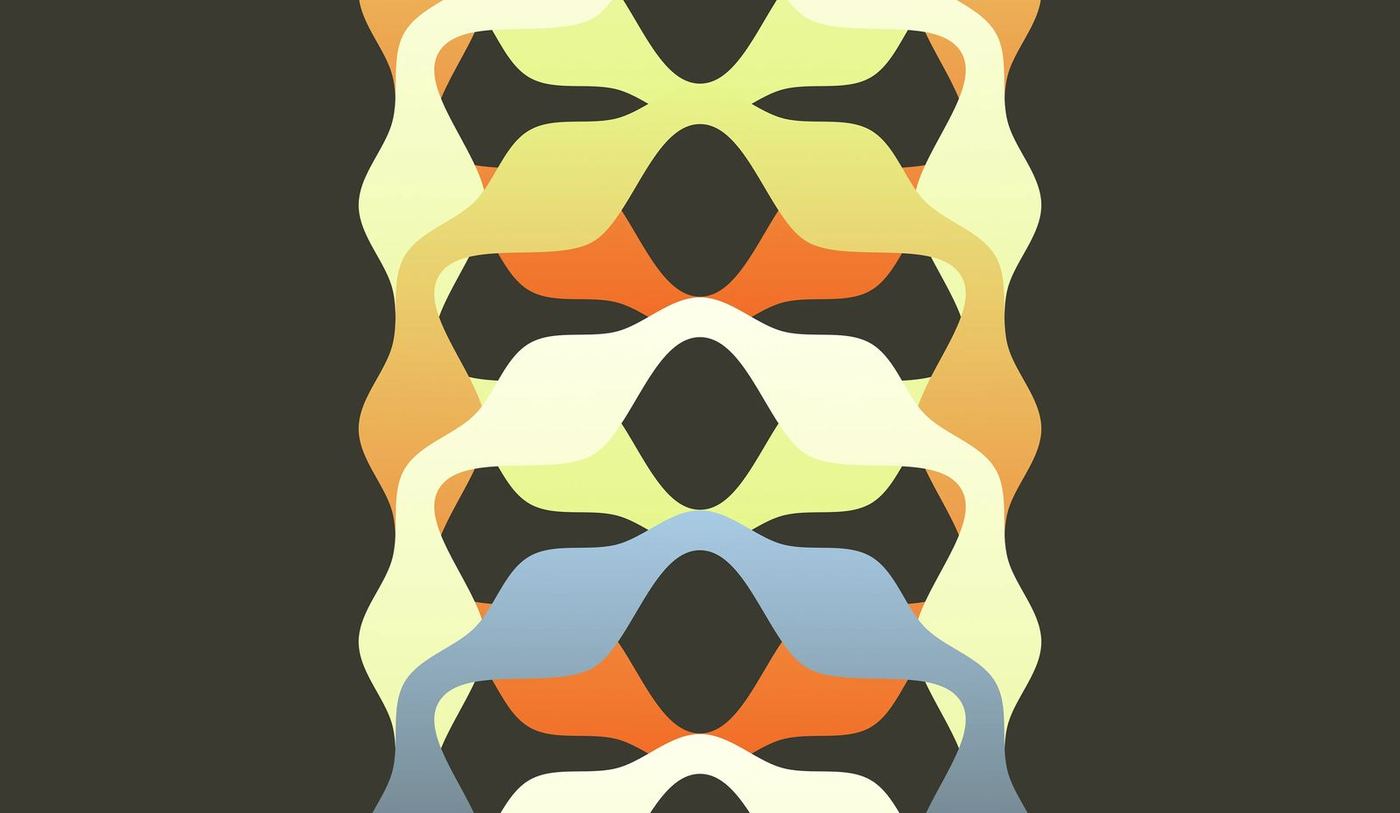 EyeMatch symbol repeated into a woven pattern in orange, lime and blue
