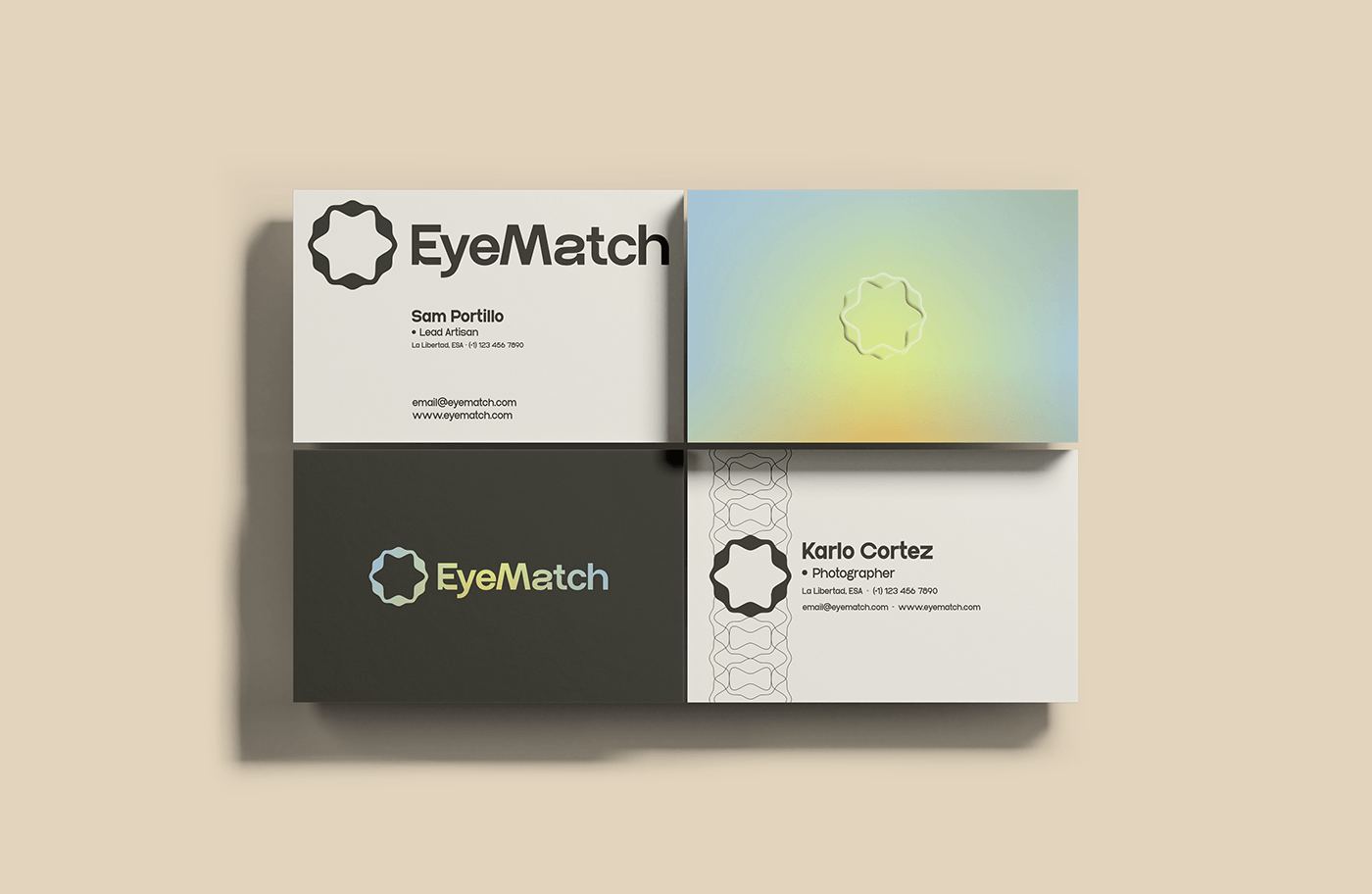 EyeMatch business cards on sand