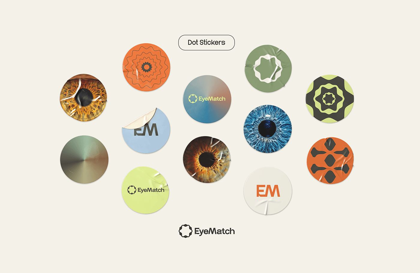 EyeMatch sticker set — iris discs, monograms and symbols