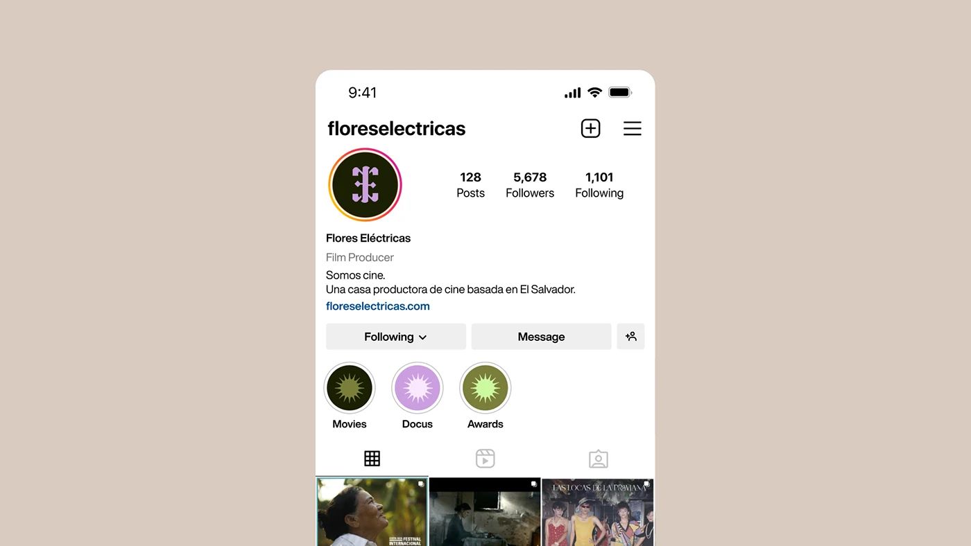 Flores Eléctricas Instagram profile on a phone
