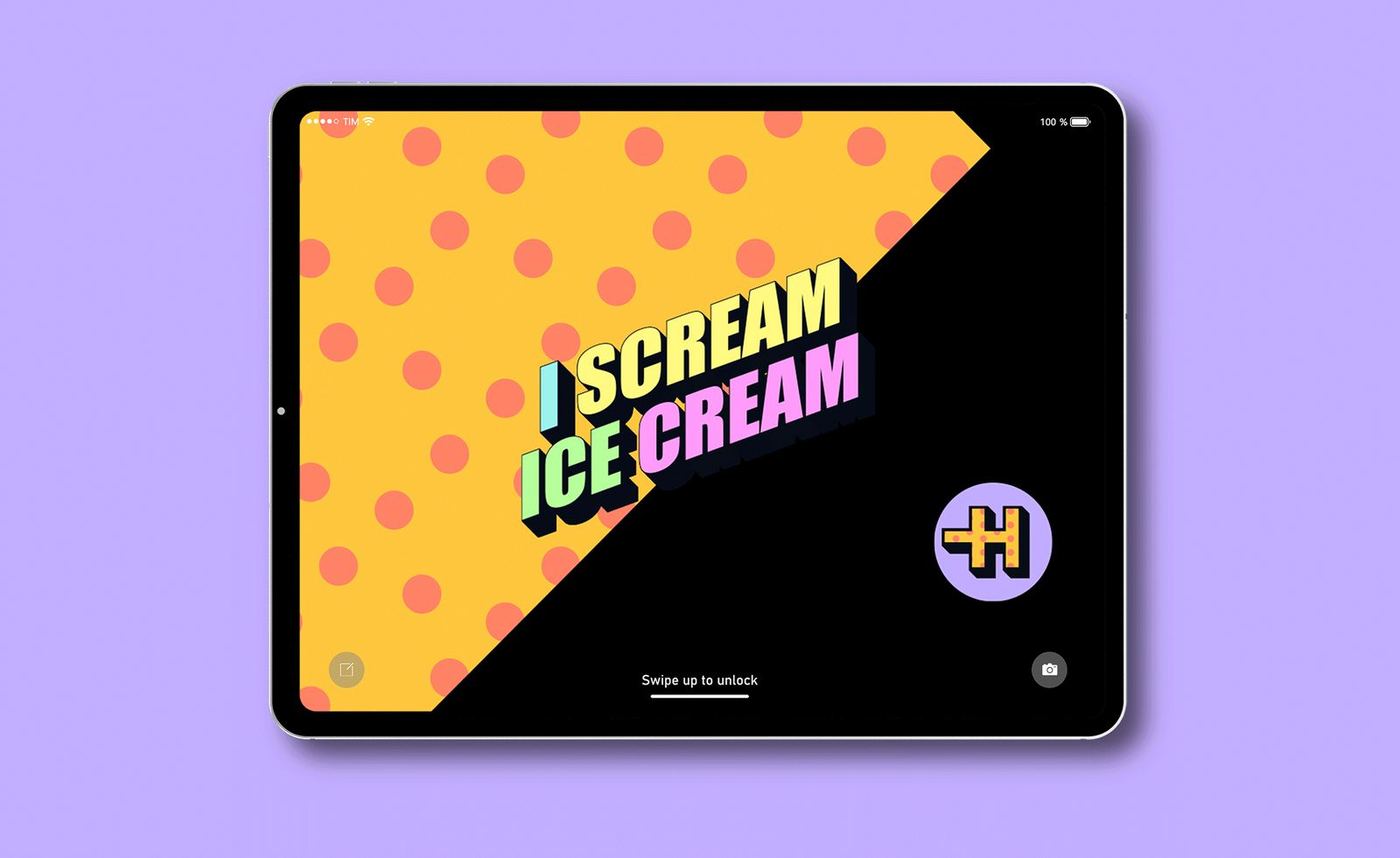 Hel'arte "I scream ice cream" lock screen on a tablet