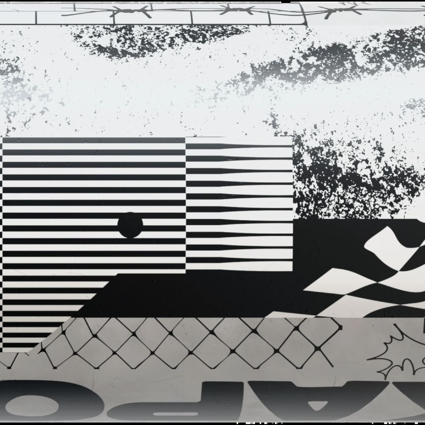 Detail of the Kapone collage — stripes, checks and chain-link