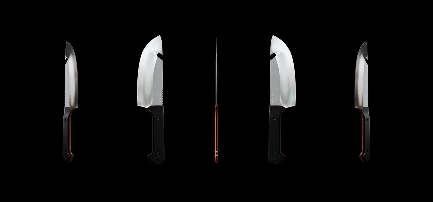 The MAXSA blade rendered from five angles on black