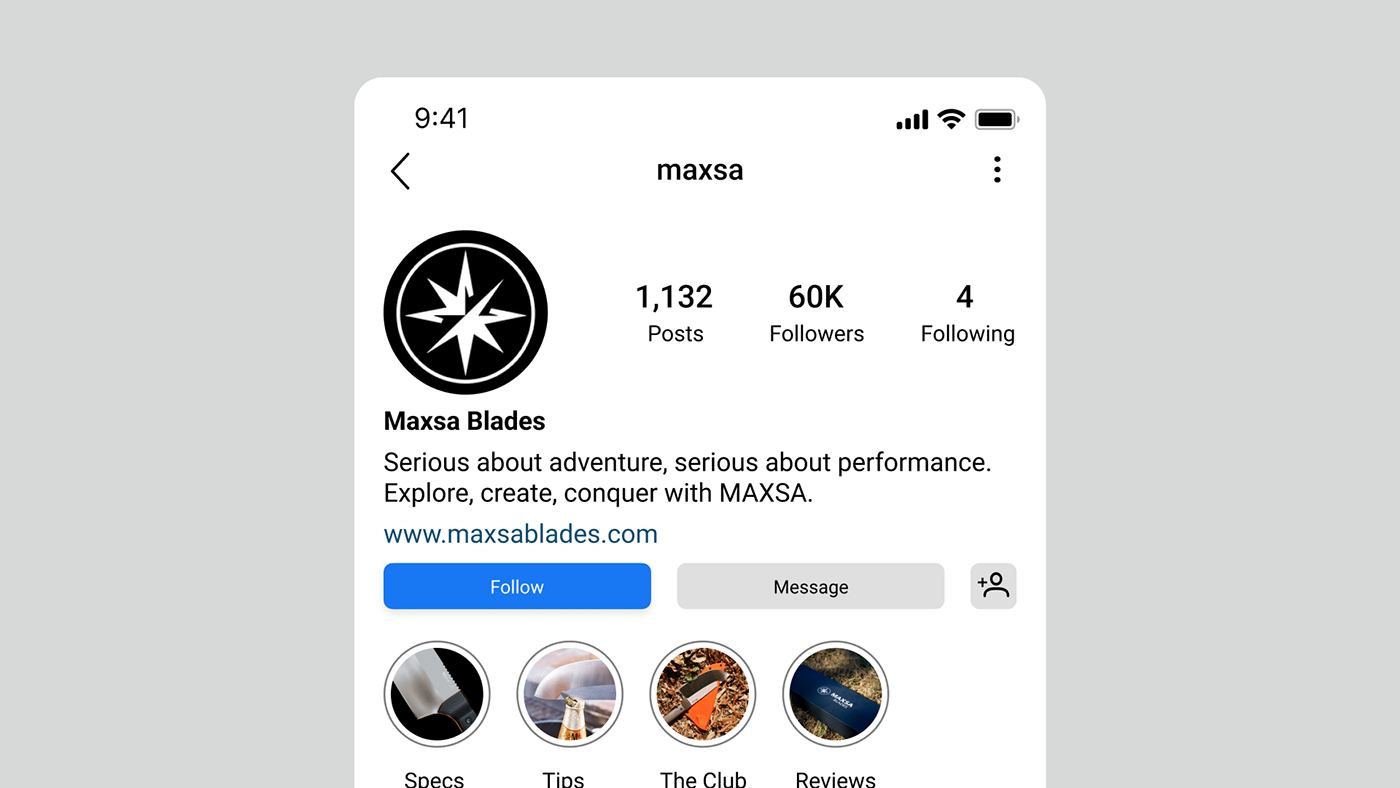 The MAXSA Instagram profile on a phone screen