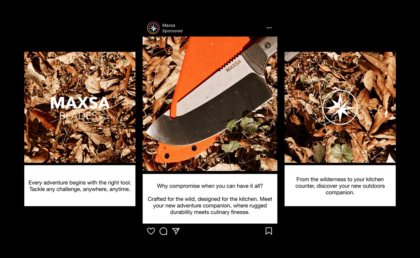 A sponsored MAXSA Instagram carousel ad with three cards