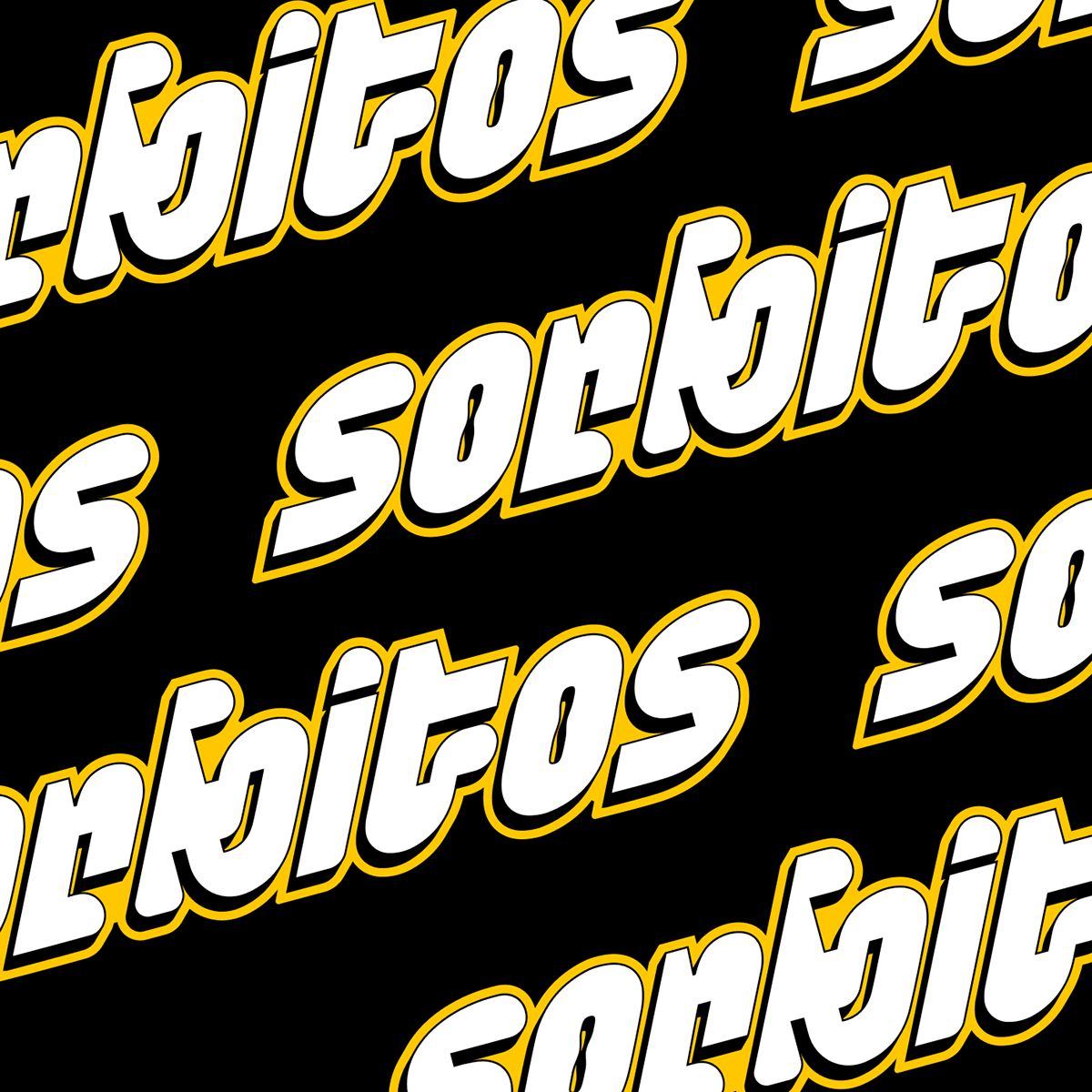 Repeating Sorbitos wordmark pattern on black
