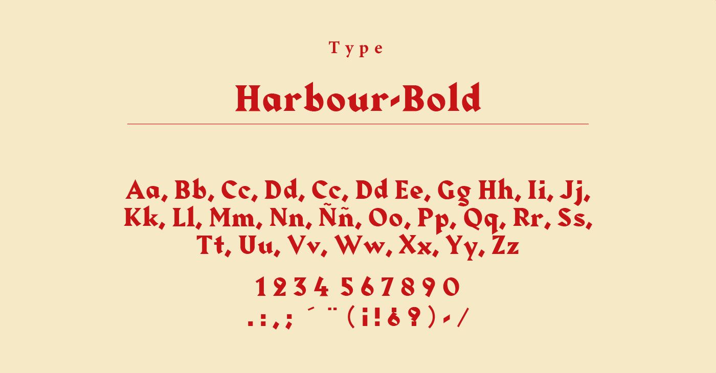 Harbour Bold type specimen in red on cream