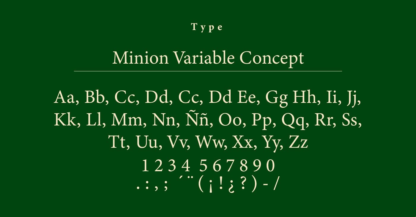 Minion Variable Concept type specimen on green