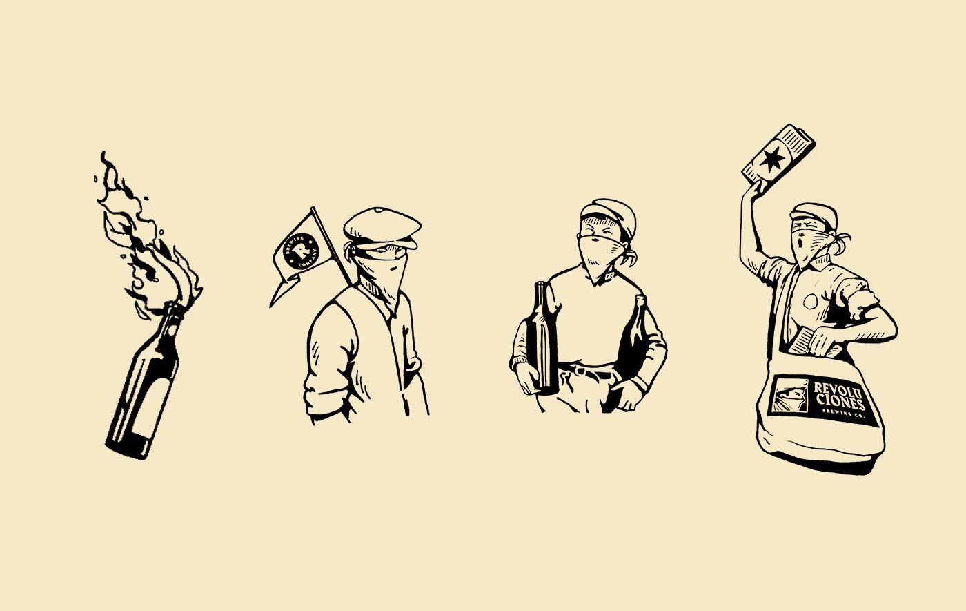 Illustrated characters carry the brand onto the label: the masked cyclist delivering Octubre, a red beer, and Cargo, a porter.
