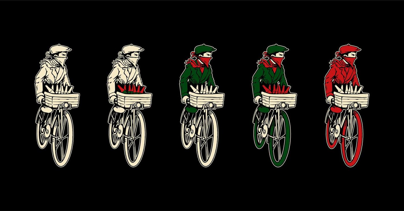 The Revoluciones cyclist illustration in five colourways