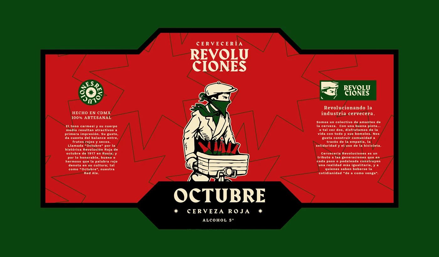 The Octubre cerveza roja label in red and green
