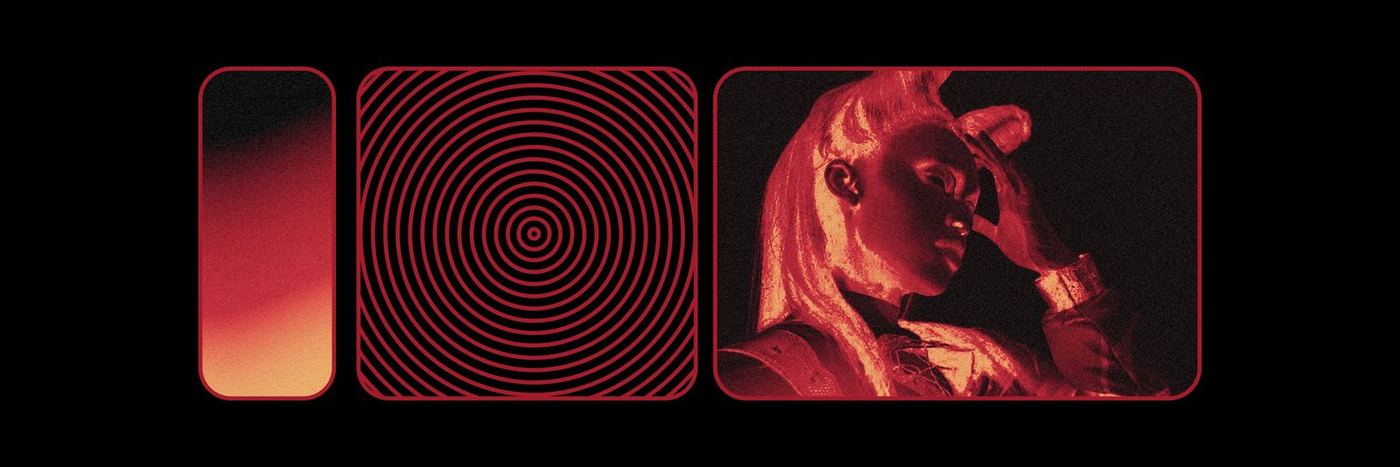 Gradient, concentric-ring and portrait frames in red