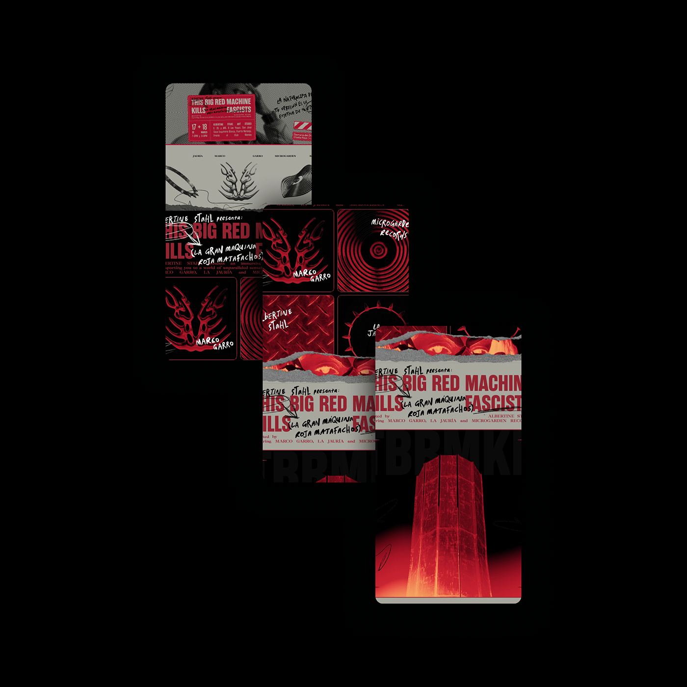 TBRMKF social posts and stories in red and black