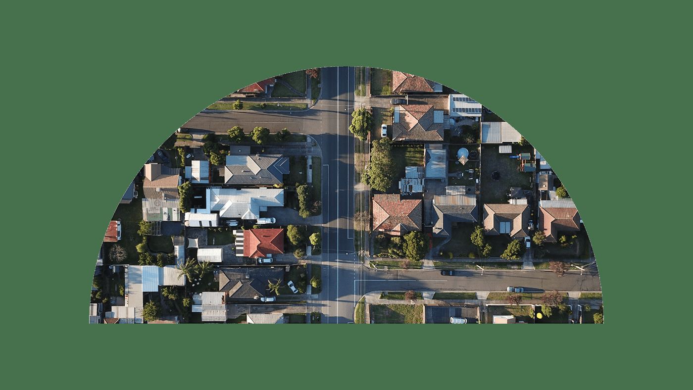 The Topia dome cut from an aerial view, on green