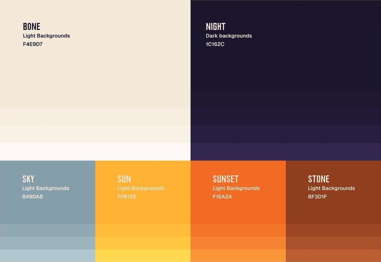 Vermilion Cliffs palette — Bone, Night, Sky, Sun, Sunset, Stone