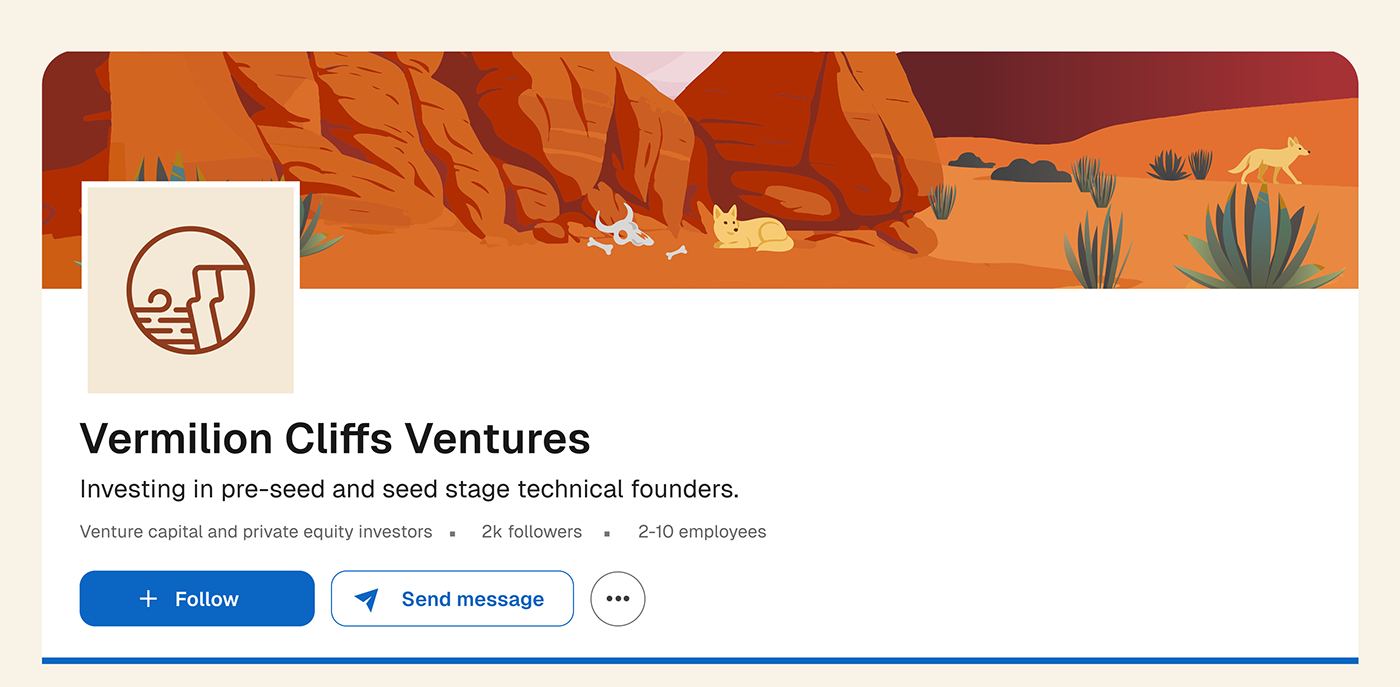 Vermilion Cliffs Ventures LinkedIn page with a desert banner